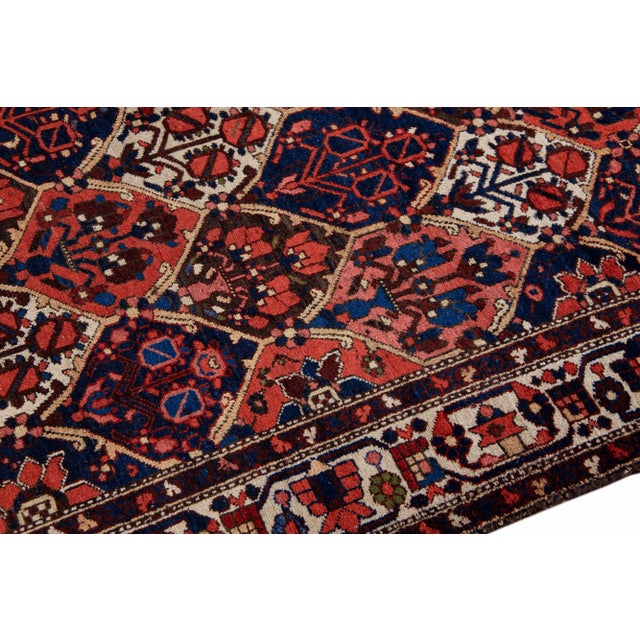 Vintage Handmade Persian Red Geometric Wool Rug 4'11" X 6'5" For Sale In New York - Image 6 of 11