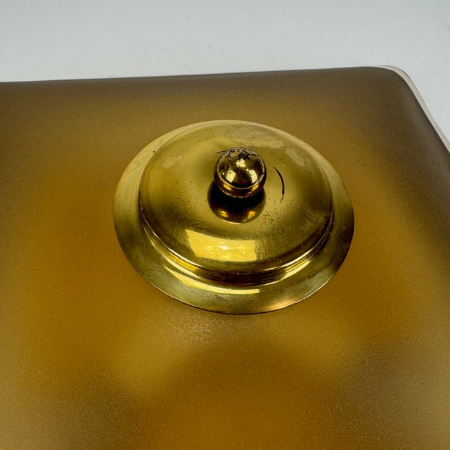 Mid-Century Modern Mid-Century Modern Brown Smoked Beveled Glass and Brass Flush Mount, 1970s For Sale - Image 3 of 10