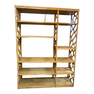 1960s Towering Bamboo Shelving Unit For Sale