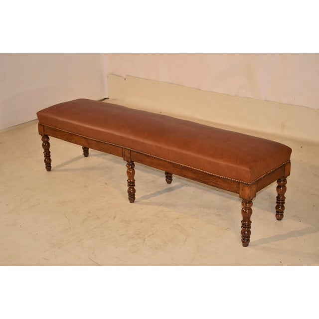19th Century English Oak Upholstered Leather Bench For Sale In Greensboro - Image 6 of 9