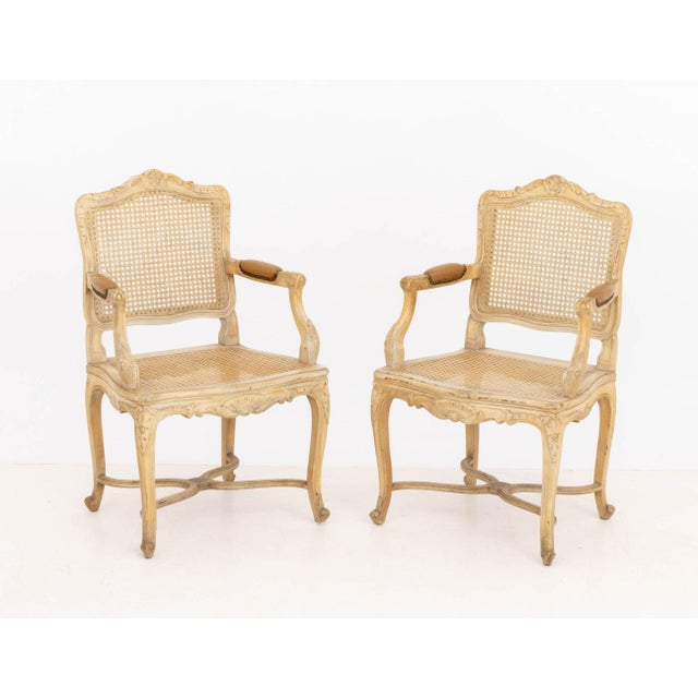 Wood Set of Four Louis XV Style Cane-Paneled Arm Chairs For Sale - Image 7 of 14
