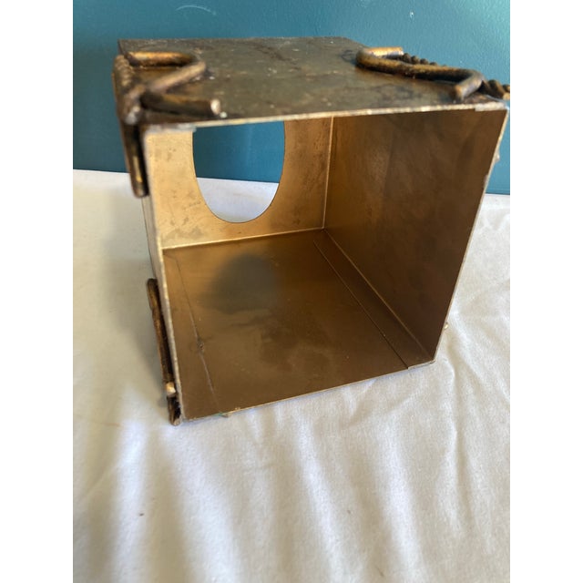Metal Vintage Gold Tissue Box With Twisted Metal Rope Edges For Sale - Image 7 of 8