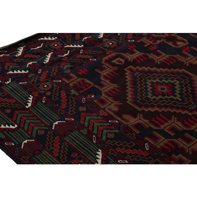1950s Vintage Baluch Afghan Rug, Geometric Pattern in Crimson and Blue - Rug & Kilim For Sale - Image 5 of 7
