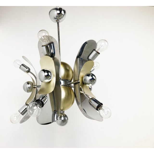 Vintage Italian Chrome & Brass Chandelier, 1970s For Sale - Image 10 of 13