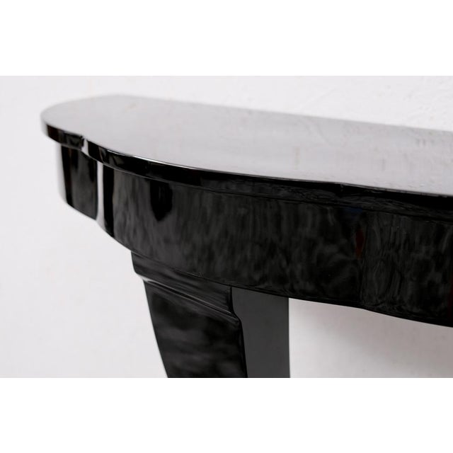Art Deco Semi-Circular Console Table in Black High-Gloss Lacquer, 1930s For Sale - Image 3 of 9