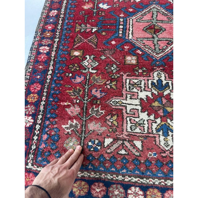 Textile Vintage Persian Tribal Karaja 2 Toned Reds Rug - 3.6 x 4.6 For Sale - Image 7 of 12
