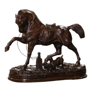 Mid 20th Century Mid-Century French Patinated Bronze Horse Sculpture After Pierre Lenordez