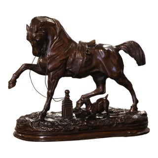 Mid-Century French Patinated Bronze Horse Sculpture After Pierre Lenordez For Sale