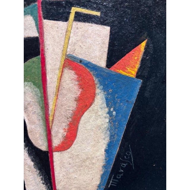 Antonio Marasco, Futurist Composition on a Black Background, 20th Century, Oil on Cardboard For Sale - Image 3 of 9