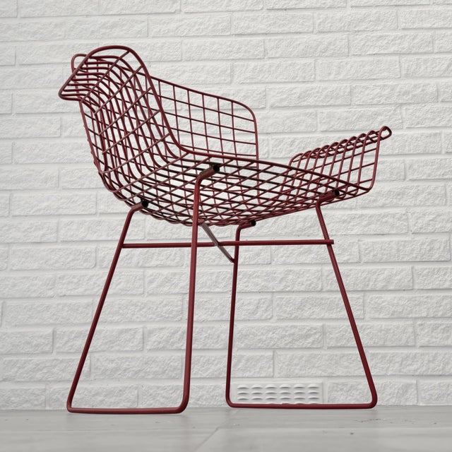 Red Mid-Century Modern Red Painted Steel Wire Chair, Sweden, 1960s For Sale - Image 8 of 12
