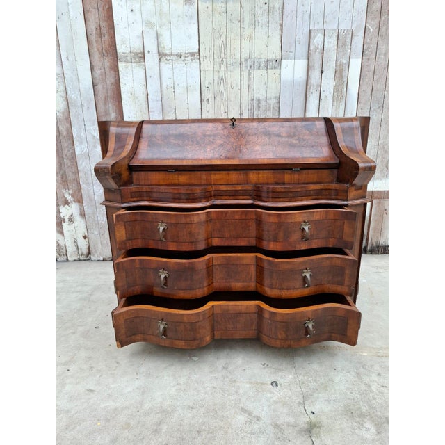 Baroque Antique Baroque Secretaire with Curved Drawers and Walnut Veneer For Sale - Image 3 of 18