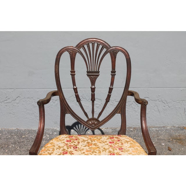 Mid-Century Modern Sheraton Style Heavily Carved Mahogany Armchair For Sale - Image 3 of 13