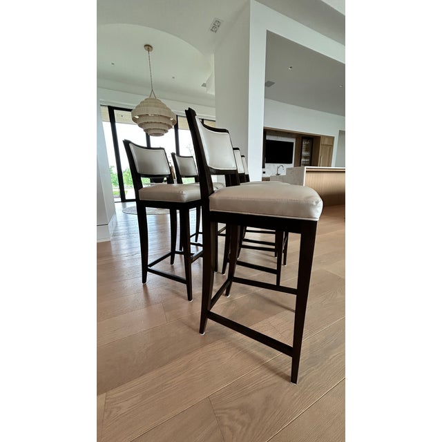 Traditional Century Holly Hunt Bar Stools Set of 5 For Sale - Image 3 of 10