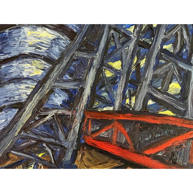 Textile "Iron Bridge" Oil Painting on Canvas 1989 by Paul Weingarten For Sale - Image 7 of 11