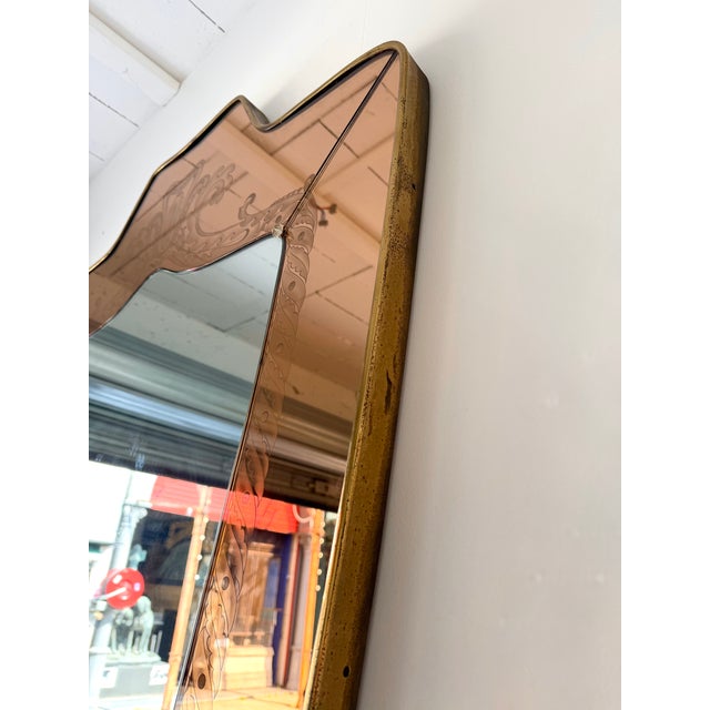 Mirror Brass and Pink Colored Glass by Giovanni Battista Gariboldi Italy, 1950s For Sale - Image 9 of 12