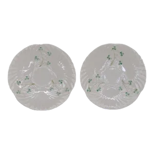 Belleek Harp Shamrock Irish Porcelain Plates a Pair