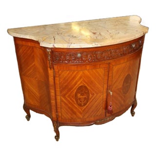 1920's French Louis XV Style Marble Top Kingwood Inlaid Dresser Chest Commode For Sale