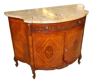 1920's French Louis XV Style Marble Top Kingwood Inlaid Dresser Chest Commode