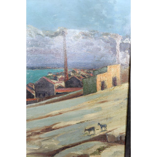 Black Mediterranean Coastal Town, France, 1930, Oil on Panel, Framed For Sale - Image 8 of 15