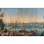 Large block-printed wallpaper with an idyllic, idealistic harbor scene of Boston. The motif comes from the "Vues...