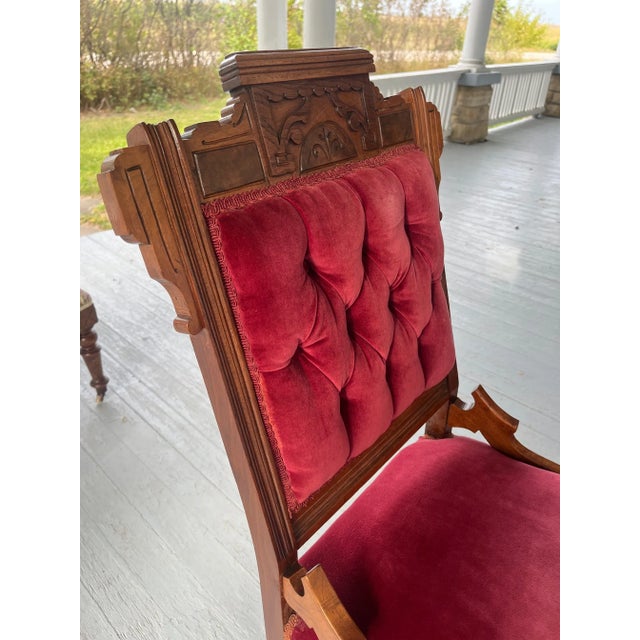 Victorian Late 19th Century Eastlake Tufted Velvet Chairs- Set of 2 For Sale - Image 3 of 12