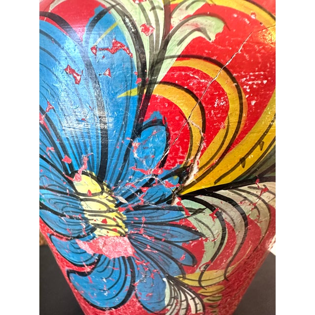 Red 1930s Red Mexican Tonala Hand Painted Vase, Antique Floral Folk Art Pottery For Sale - Image 8 of 11