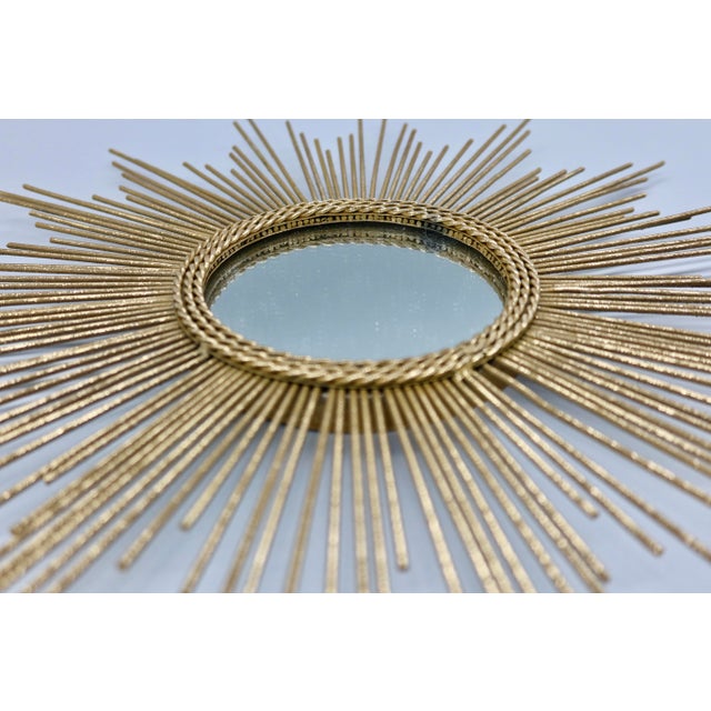 Hollywood Regency Vintage Sunburst Mirror, Gold Starburst For Sale - Image 3 of 6