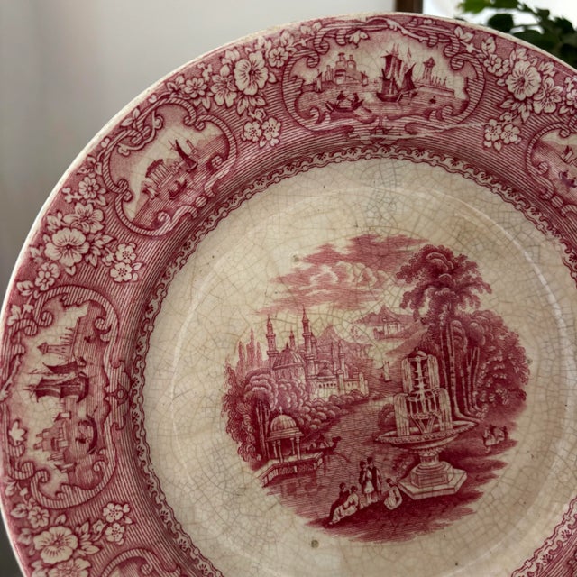 Antique 1800s Pink Transferware "Medina" Plate For Sale - Image 4 of 6