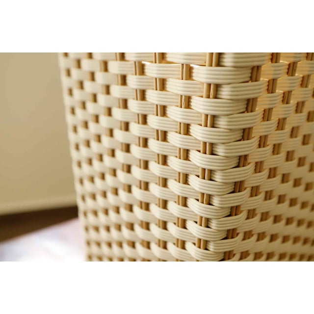 Brown Plastic Wicker Basket with Wooden Frame, 1970s For Sale - Image 8 of 9