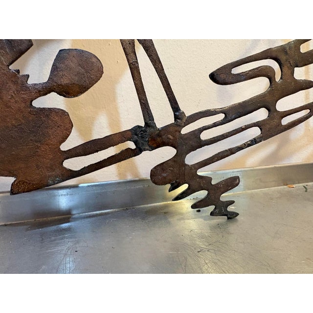 1960s-70s Brutalist Brass Crane Wall Sculpture For Sale - Image 9 of 9