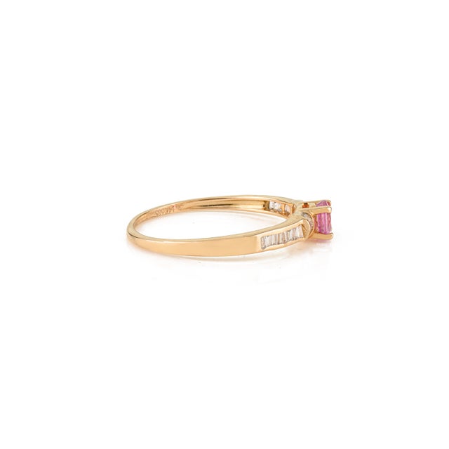 Not Yet Made - Made To Order Brilliant Round Cut Pink Sapphire & Diamond Stacking Ring Size 7 in 14k Yellow Gold For Sale - Image 5 of 16