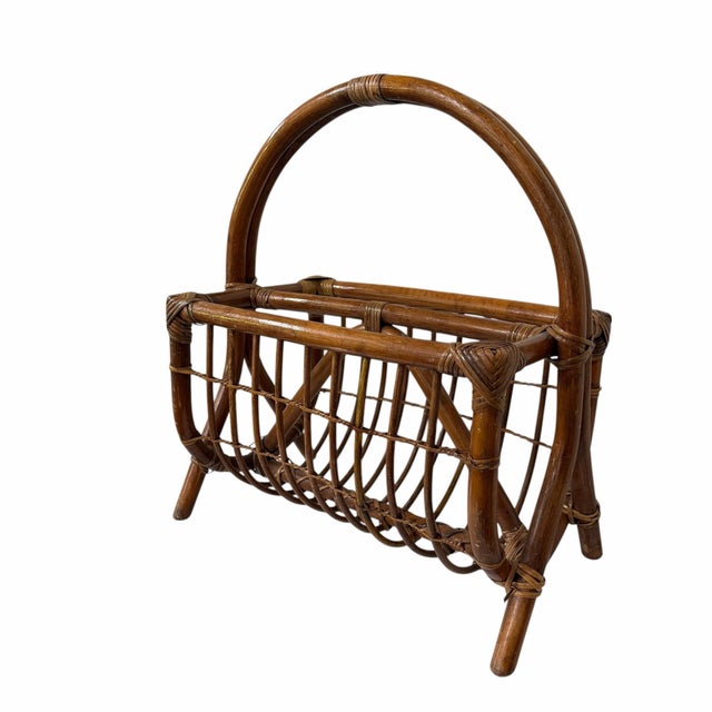 Mid 20th Century Vintage Bent Bamboo and Rattan Magazine Media Rack For Sale - Image 5 of 9