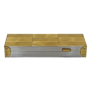 Mid-Century Patchwork Cityscape Brass/Chrome Gentlemen's Jewelry Box For Sale