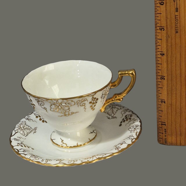 Vintage Royal Crown Derby Fine Porcelain England "Vine" Gilded Four Cups & Saucers Tea Set - 8 pcs For Sale - Image 6 of 9