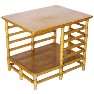 Restored Vintage 1940s Rattan Floating Ladder Side Table