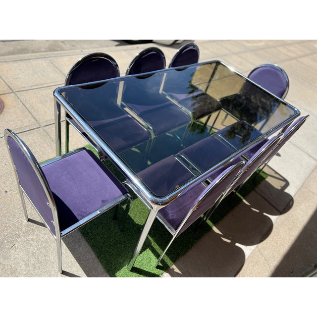 Chrome 1970s Postmodern Italian Chrome & Glass Dining Table + 8 Chairs For Sale - Image 8 of 16