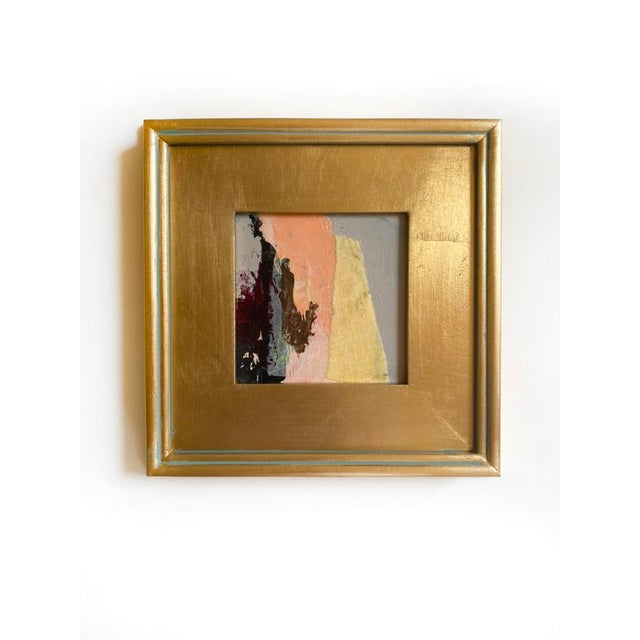 Two original mini paintings by Jessalin Beutler in a set with matching gold frames. Artwork is acrylic and collaged linen...