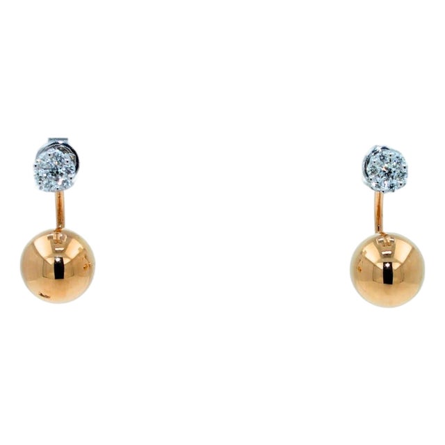 Illusion Set Pave Set White Diamonds Geometric Sphere Globes 18 Karat Yellow Gold, A Pair For Sale