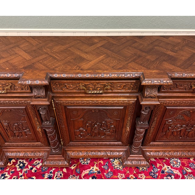 Antique French Breton Large Carved Sideboard Server Entry Buffet Oak c.1900-20s For Sale - Image 13 of 18