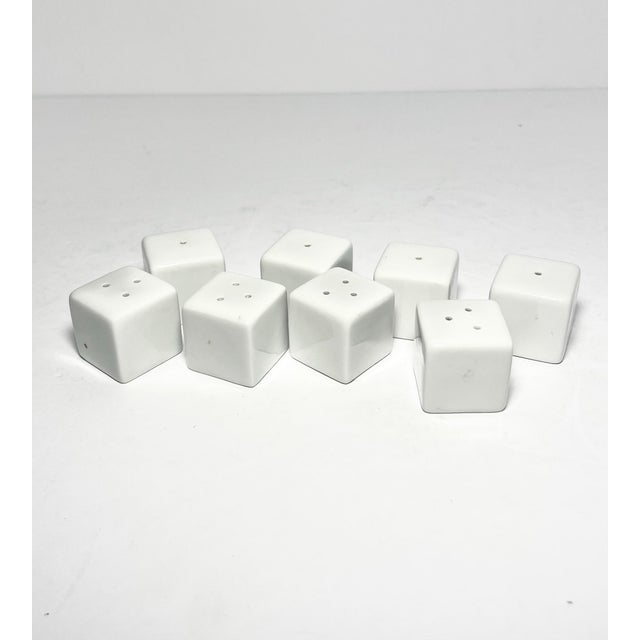 Crate & Barrel Contemporary Crate & Barrel White Porcelain Mini Cube Dice Salt & Pepper Shakers - Set of 8 For Sale - Image 4 of 5