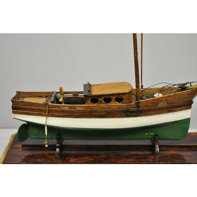 Antique Large Oak Wood Model Sailboat Ship Boat on Base ...