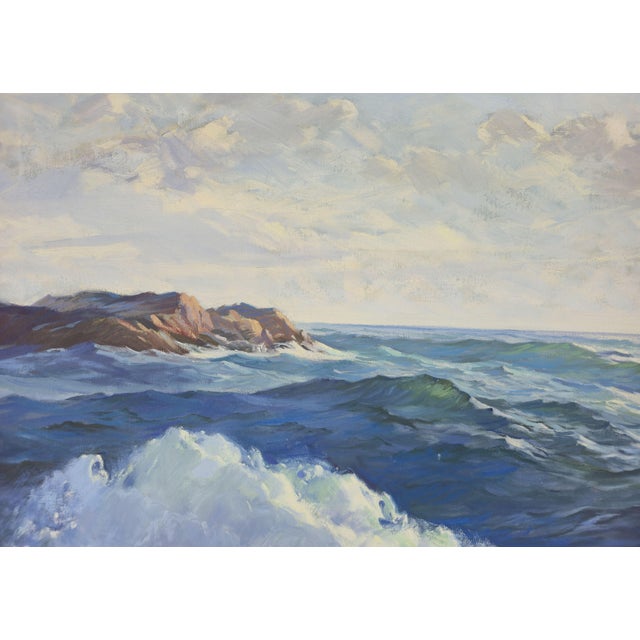 Mid 20th Century Large New England Seascape Oil Painting on Canvas Signed A. Shelton For Sale - Image 5 of 8