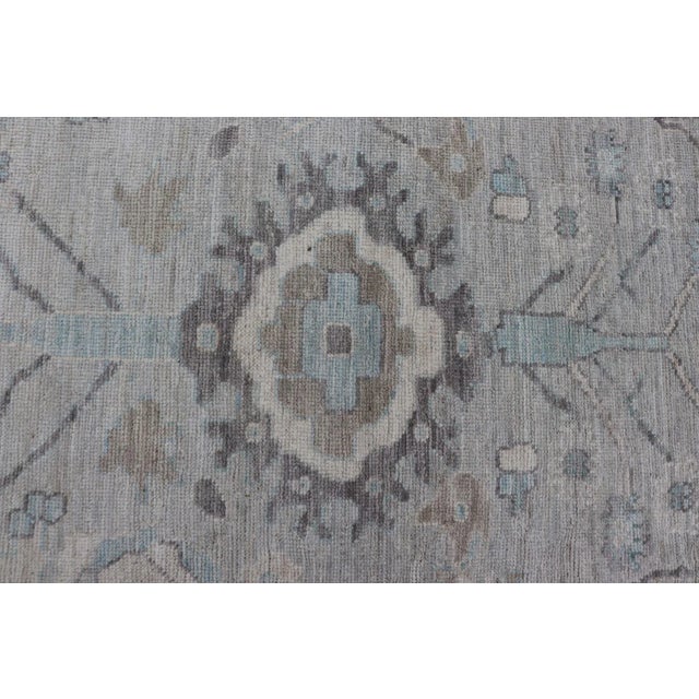 Large Modern Oushak Design in Light Blue, Grey, With Light Cream Background 13'4 X 19'3 For Sale - Image 9 of 12