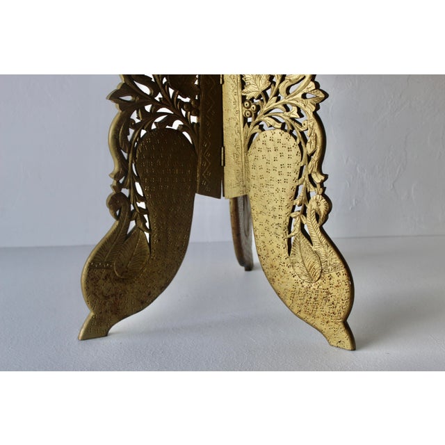 1970s Circular Anglo-Indian Brass Finish Wood Side Table For Sale - Image 4 of 11