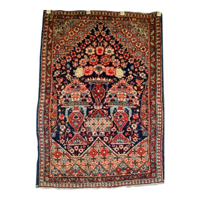 Vintage Isfahan Rug, Hand-Knotted Wool, Pictorial Vase Pattern, Navy & Red, 2x3 For Sale