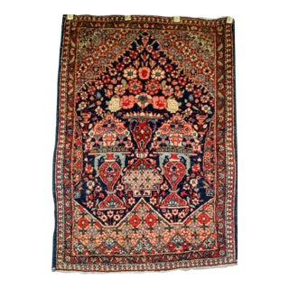 Vintage Persian Isfahan Rug, Hand-Knotted Wool, Pictorial Vase Pattern, Navy & Red, 2x3 For Sale