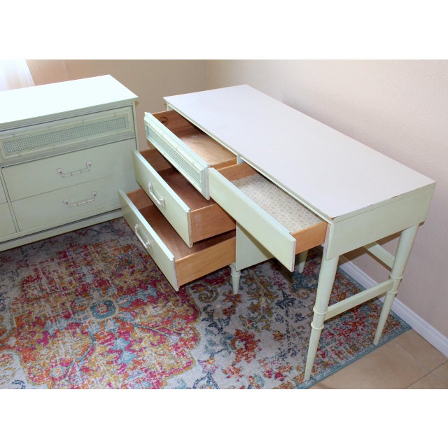1970s Rare Vintage Bassett Mid-Century Modern Student Desk & Dresser Set in Moss Green - Original Finish For Sale - Image 5 of 18