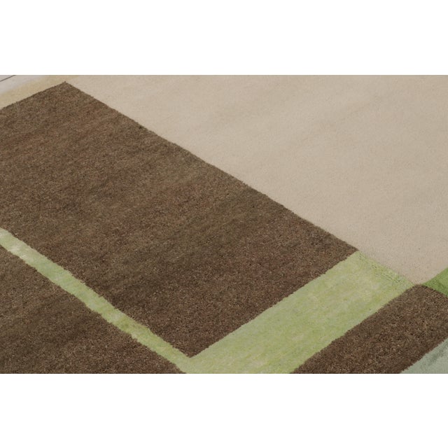 Rug & Kilim’s Modern Bauhaus Geometric Beige Brown Blue and Green Wool Custom Rug For Sale In New York - Image 6 of 9