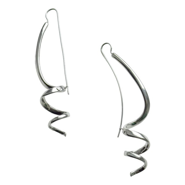 Vintage Mid-Century Modern Pitti E Sisi Sterling Silver Threader Earrings, Arezzo Italy, A Pair For Sale