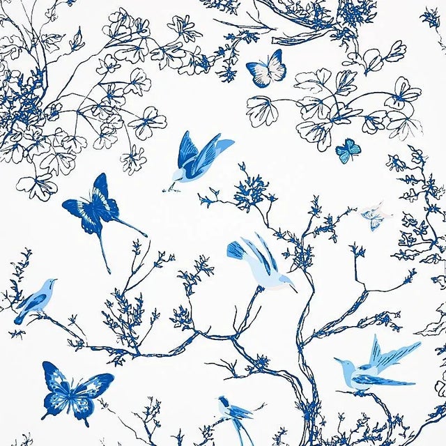 Not Yet Made - Made To Order Schumacher Birds & Butterflies Wallpaper in Porcelain - 9 Yards For Sale - Image 5 of 5